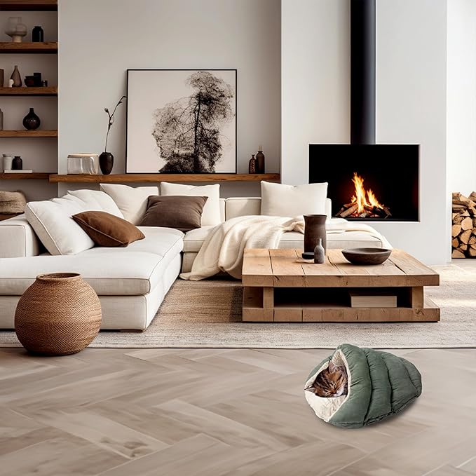 SPOT Sleep Zone Cuddle Cave - Cat Cave Bed for Indoor Cats and Mini Dogs, Durable, Comfortable, Washable for Kittens and Puppies under 10 lbs and 12 inches Long, Sage Color