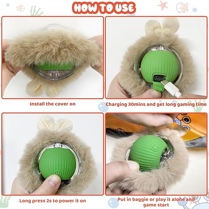 Interactive Cat Toy Ball,Self Rolling Cat Ball in Pouch Fixed with Wire Rim,Rechargable Automatic Motion Activated Moving Toy with 3 Working Modes,Hide and Seek Mouse Catching Game,28 Inch