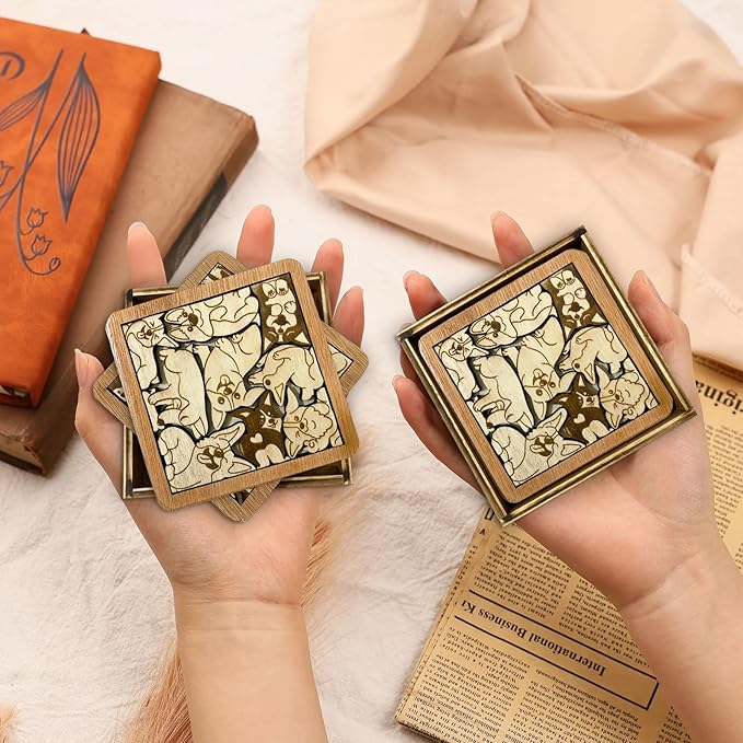 02 Corgi Dog Coaster - Corgi Dog Puzzle Wooden Coaster Set - Interlocking Jigsaw Drink Mats with Laser-Cut Design for Corgi Lovers (Corgi Dog)
