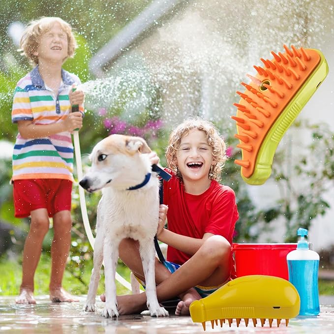 3in1 Cat Steam Brush,Multifunctional Rechargeable Cute Steamy Pet Brush for Short Or Long Hair Cats/Dogs To Massage/Clean/Eliminate Flying&Tangled Hair With USB Cable-Yellow Banana