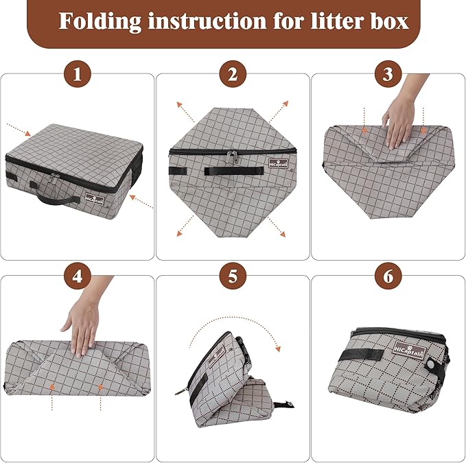 HiCaptain Portable Cat Travel Litter Box with Lid, Collapsible Travel Litter Box for Small Medium Cats, Leak Proof, Odor Free, Waterproof Foldable Standard Litter Carrier Box for Outdoor - Khaki