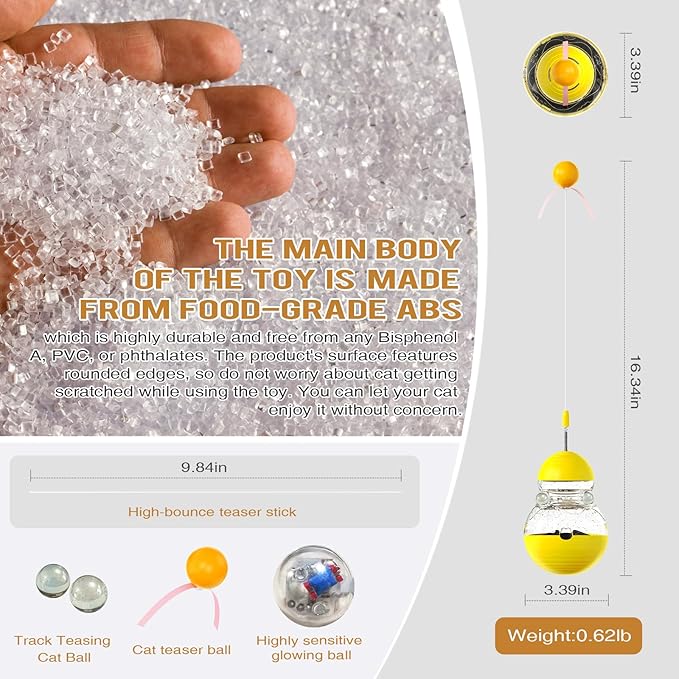 Cat Interactive Toys forcat Wand Toy Indoor cat nip Toys cat cat Wand Toy Cat Kitten Wand Toy Weight Loss Kitty Funny Balls Slow Food Dispenser Feeder Yellow