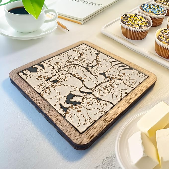 02 Australian Shepherd Dog Coaster - Australian Shepherd Dog Puzzle Wooden Coaster Set - Interlocking Jigsaw Drink Mats with Laser-Cut Design for Australian Shepherd Lovers