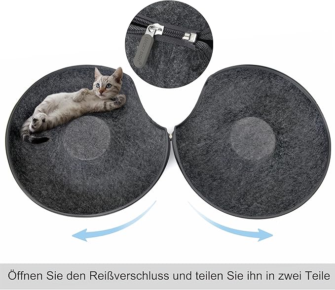 Lucky Sign - Cat bed, felt doughnut cat bed, cat tunnel bed, removable tunnel toy, can be used for cat beds or cat toys, 60 x 60 x 28 cm, dark grey