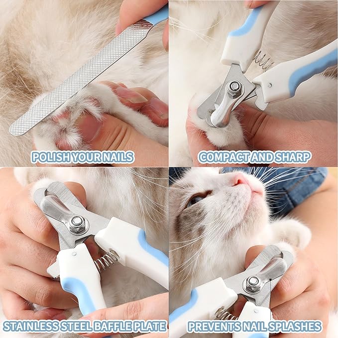 Cat & Dog Nail Clippers with Safety Guard 2Pcs, Professional Pet Nail Clippers for Cats, Kitten Nail Clipper, Cat Claw Clippers,Sharp and Safe,Cat Claw Trimmer Includes Nail File Blue