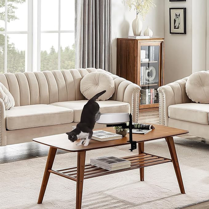 Cat Bed for Desk Elevated Cat House Over Desk Keeps Kitten Cat Close and Workspace Clear Cat Box with Pet Cushions (45° Rotating Rod)