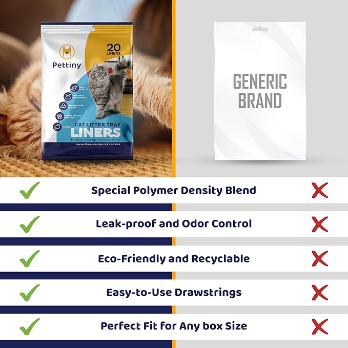 20 Cat Litter Box Liners with Drawstrings - Scratch Resistant Cat Litter Bags for a Medium and Large Litter Pan