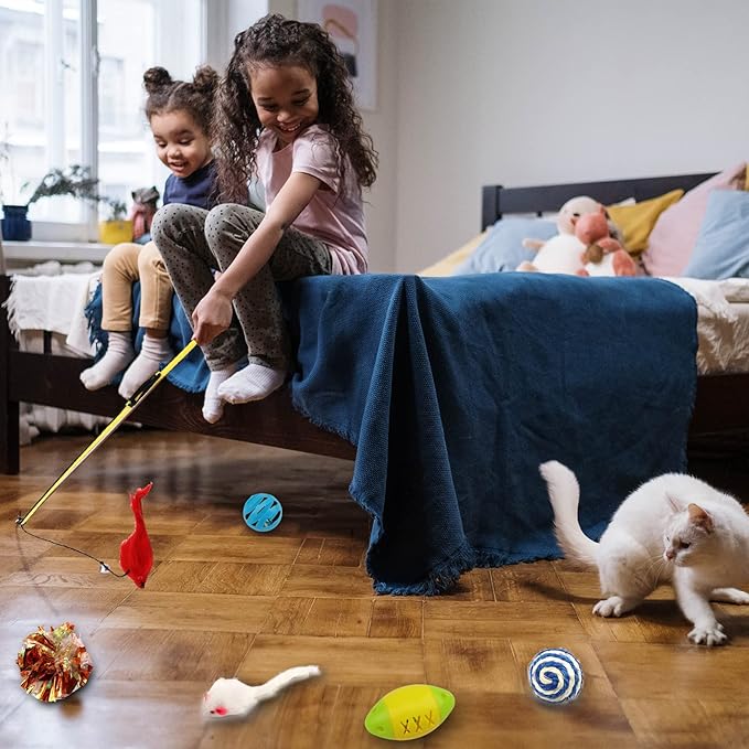 Cat Toys Kitten Toys Assortments, 32 Packs Cat Toys Variety Pack for Kitty, Cat Balls with Bells,Cat Feather Toy, Cat Mouse Toy, Cat Crinkle Balls, Catnip Toys for Indoor Cats Kittens