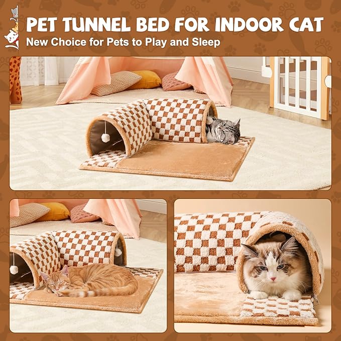Marchul Cat Tunnel Bed for Indoor Cats, 2 in 1 Cat Bed and Tunnel Cat Toys, 42.5cm(16.73in) Cat Tunnel, with 3D Rebound Foam, Detachable & Washable Pet Bed and Play Tunnel, Non-Slip Bottom