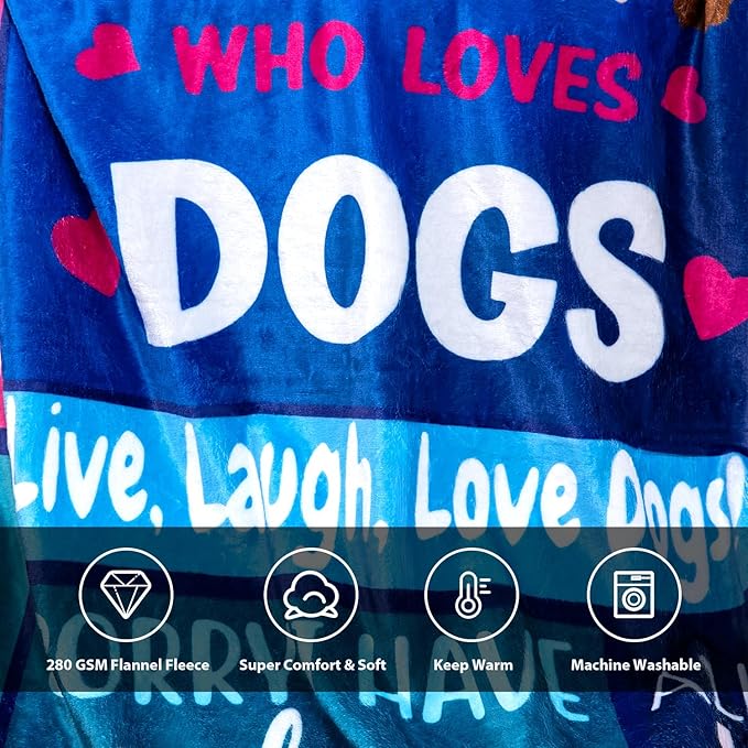 Dog Themed Blanket Gifts for Dog Girls Just a Girl Who Loves Dogs 40" X 50" Soft Throw Blanket Christmas Birthday Present for Dogs Lovers