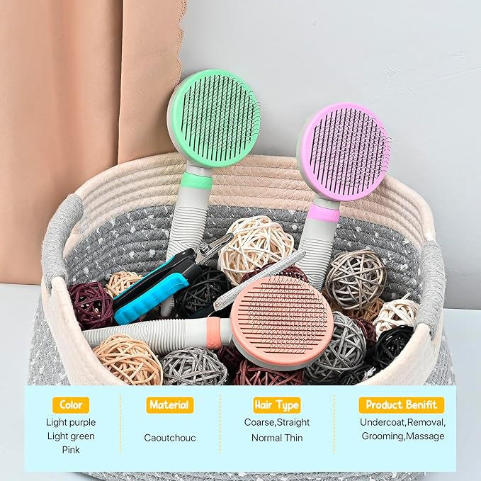 3PCS Grooming Kit: Self-Cleaning Slicker Brush, Nail Clipper & File for Dogs & Indoor Cats (Green)