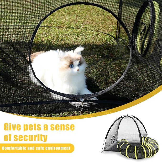 Outdoor Cat Enclosures for Indoor Cats - Portable Cat Tents for Outside - Outdoor Cat Tent with Circle Cat Tunnel W/Cat Toys - Cat Outdoor Playpen Enclosed Large for Multiple Cats