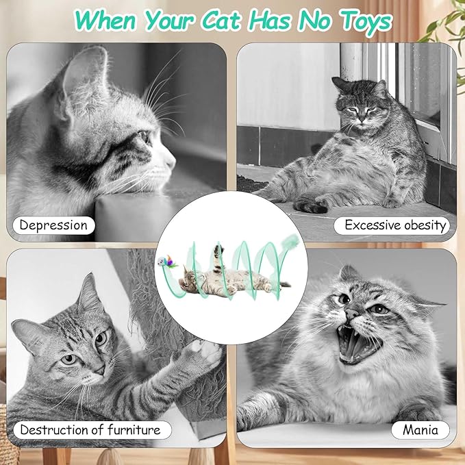 Cat Tunnel, 1PCS Folded Cat Tunnel Toy, Yellow Kitten Tube Cat Springs for Indoor with Feather, Mouse Toys Interactive Cat Toy Tunnel Self-Happy Cat Toys, S-Type Collapsible Tent Cyan