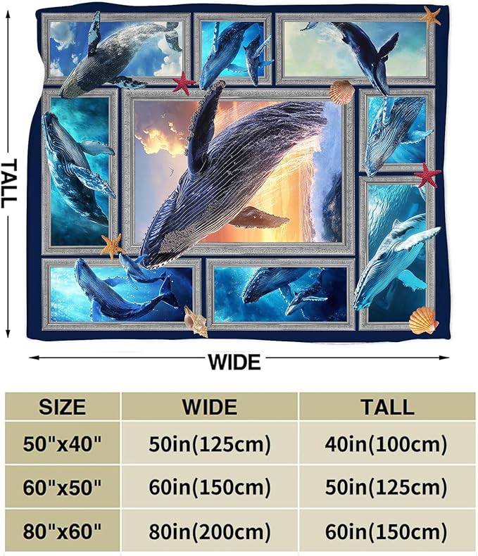 Orca Blanket Ultra Soft Cozy Killer Whale Throw Blanket Fleece Fuzzy Plush Marine Life Lovers Whales Decor Gifts for Women Girls Adults Couch Sofa 80"x60"