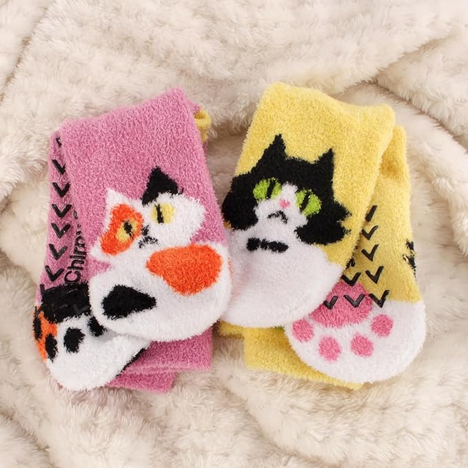 BambooMN Super Soft Warm Cute Women's Animal Non-Slip Fuzzy Fluffy Crew Winter Home Socks