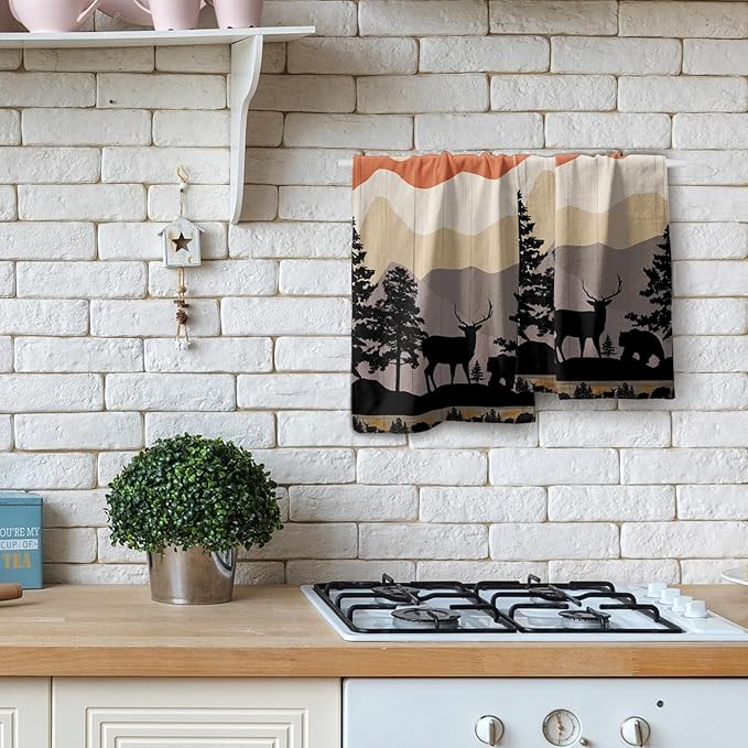 Rustic Bear Deer Hand Towels Forest Woodland Bath Towel Set of 2 Soft Kitchen Dish Towels Decorative Bathroom Towels for Face Guest Gym