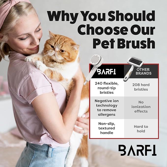 BARFI Pet Brush - Self-Cleaning Pet, Cat, Dog Shedding Brush - Multi-Functional Grooming Tool with Negative Ion Technology, Vibrating Massager, Wood's Lamp (Gray) - Free Pet Bowl
