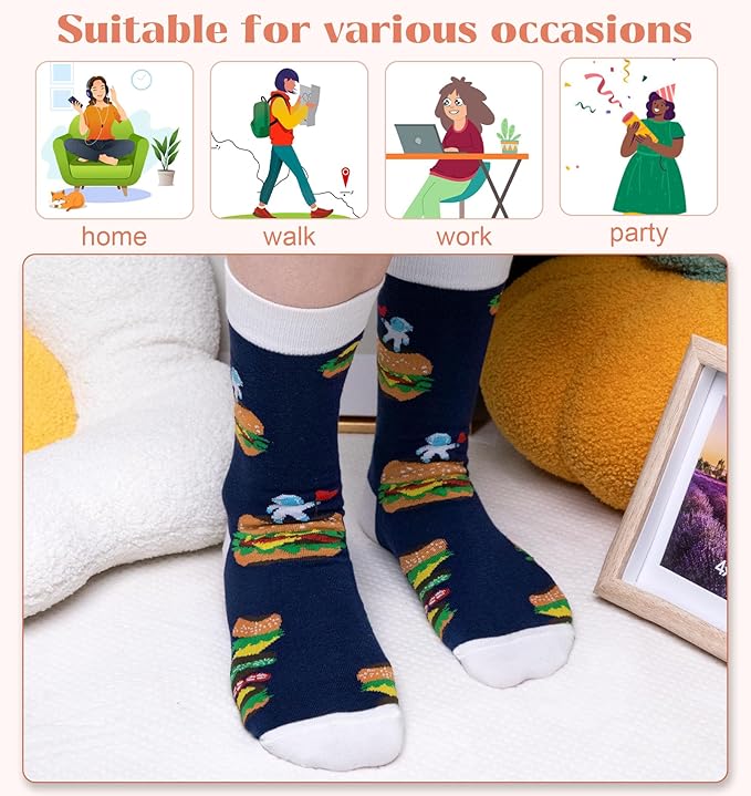 5 Pairs Womens Fun Famous Painting Patterned Art Socks Cotton, Printed Cool Novelty Funny Socks for Women