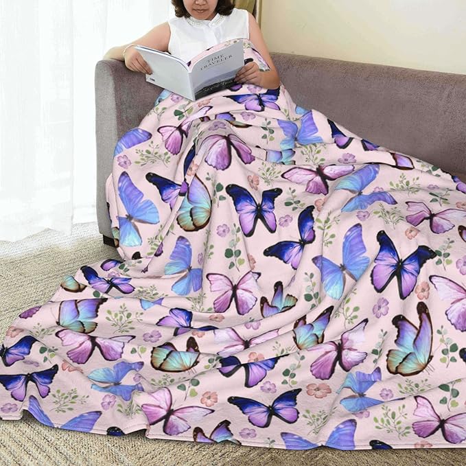 Butterfly Throw Blanket Soft Warm Flannel Fleece Bed Blanket Gift for Men Women Girls Boys Chair Couch 80"x60"
