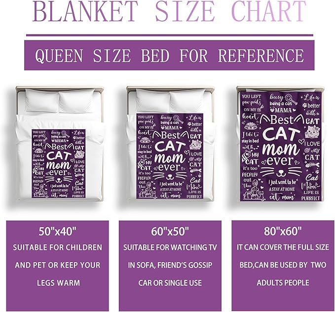 Cat Mom Gifts Blanket for Women, Cat Mom Throw Blankets for Women Soft Flannel Blanket 50"x40" Cats Themed Gifts for Cats Lovers