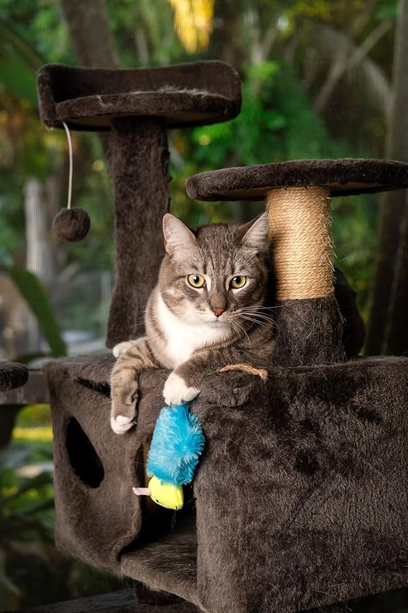 USA - UglyMice Collection, Refillable Plush Catnip Mouse Toy for Cats, Blue & Yellow Colors for Visual Enrichment, Hidden Pouch Catnip Included