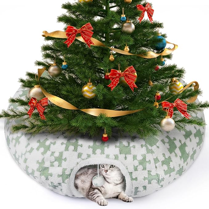 Cat Tunnel Bed Cat Cave for Cats Indoor, Maansfy Large Peekaboo Cat Cave Donut Tunnel Interactive Cat Toy Multifunctional Round Pet Play Tunnel Tube for Kitten Medium Large Cat - Green
