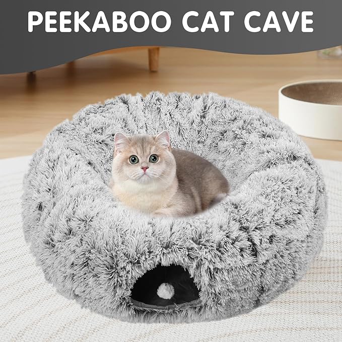 car Bed for Indoor Cats,Multifunctional cat Tunnel Suitable for Small, Medium and Large Cats (Grey)