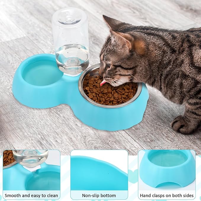 5 Pcs Small Cat Kitten Starter Kit Include Cat Litter Box with Shovel Cat Paw Litter Mat Scratch Pad Automatic Cat Bowls Turntable Cat Toys Balls Cat Essentials Kits for Cats Life(Blue)