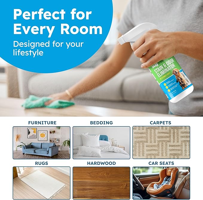 BugMD Enzyme Cleaner & Odor Eliminator for Strong Odor (32oz) - Pet Stain Remover for Carpet, Upholstery, Hardwood, Dog & Cat Urine - Powerful Deodorizer for Home, Floors, Furniture, & Carpet Cleaning