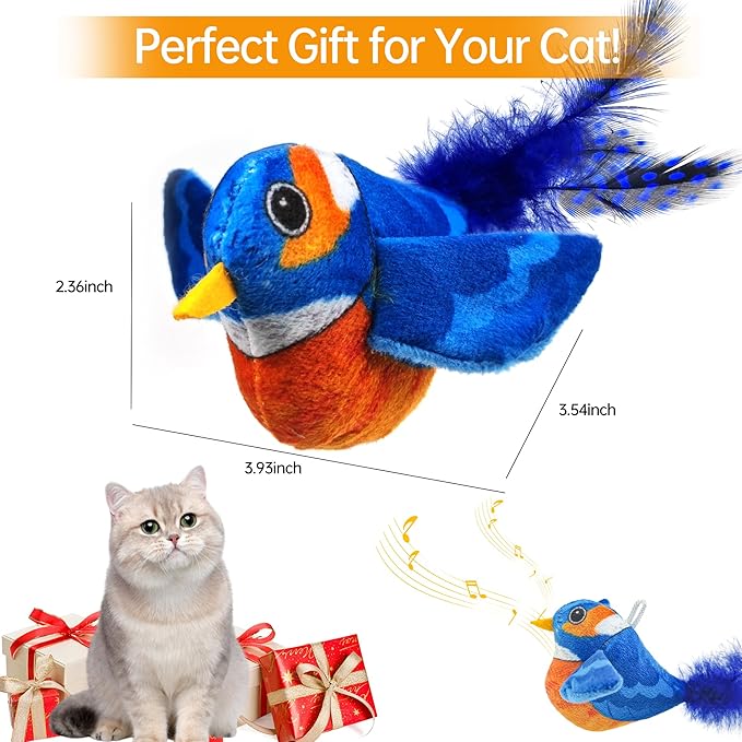 Chirping Bird Cat Toys Hanging Cat Feather Toy - Catnip Interactive Cat Toys for Indoor Cats - Automatic Cat Toy for Cat Exercise & Kicker to Self Play (Blue New)
