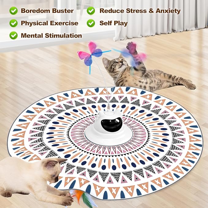 Cat Toys Interactive Rechargeable 2in1 Hide and Seek Cat Wand Toy, Spinning Butterfly Touch Activated Kitten Toys for Bored Indoor Cat Exercise Toy for Senior Cats, Adult Cats