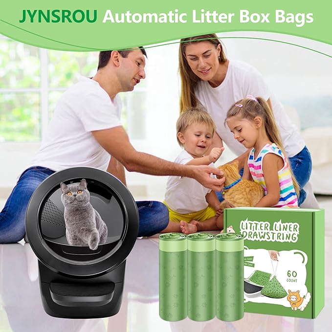 60 Counts Self Cleaning Litter Box Bags with Drawstring, Compatible with Litter-Robot 3 and 4, 24" x 29" Heavy Duty Cat Litter Box Liners Waste Bags Replacement