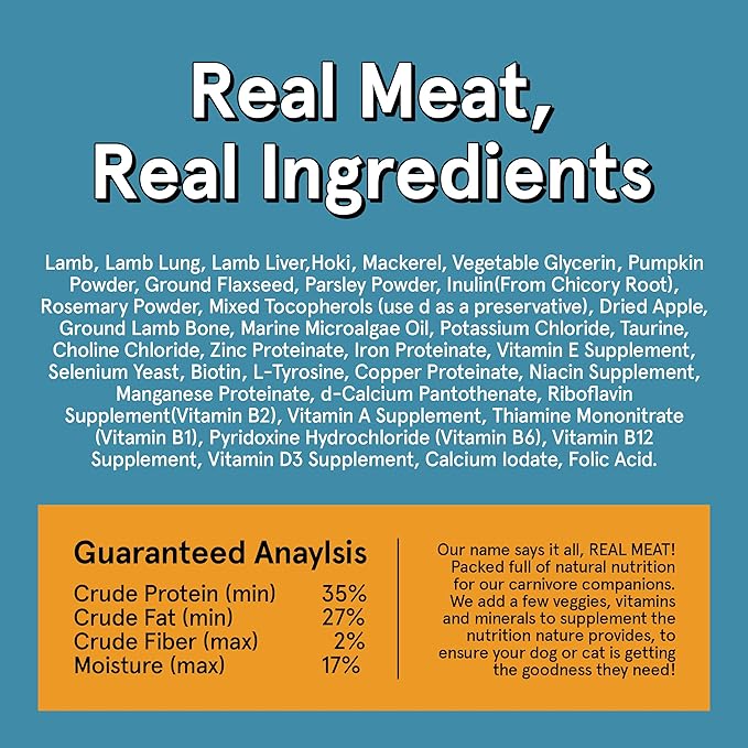 Real Meat Air Dried Cat Food & Dog Food w/ Real Lamb & Fish - 1.75lbs of USA-Crafted Grain-Free Dry Dog & Cat Food Sourced from Free-Range Lamb & Ocean-Caught Fish - All Natural, High Protein Pet Food
