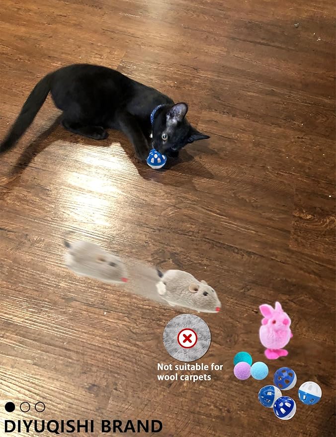 27 Pcs Cat Toys for Indoor Cats - Assorted Variety Pack with Wind-Up Mouse and Chicken, Bell Balls, and Plush Spheres for Endless Active Fun and Engagement