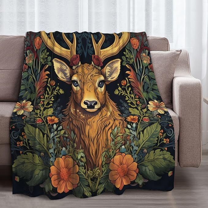 Deer Soft Throw Blanket Flannel Fleece Blankets Warm Cozy Lightweight Fuzzy Blanket for Bed Sofa Couch Home Decor 80"X60"