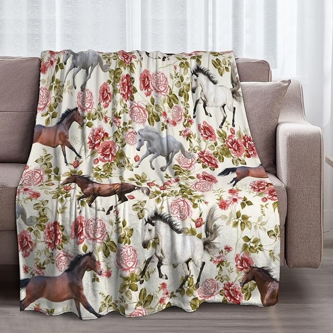Horse Soft Throw Blanket Flannel Fleece Blankets Warm Cozy Lightweight Fuzzy Blanket for Bed Sofa Couch Home Decor 80"X60"
