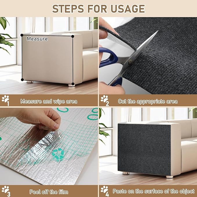 Cat Scratching Climbing Carpet Mat, Self-Adhesive Trimmable Anti Cat Scratcher Couch Furniture Protector from Cat Claws, Cat Post Covered Pad Replacement for DIY Cat Tree (Dark Gray, 15.8" x 118")