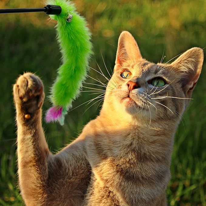 Cat Wand Toy Cat Feather Toys, 6 PCS Cat Feather Teaser Toy, Interactive Feather Cat Toy for Indoor Cats Play