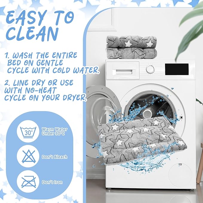 2 Pack Self Warming Cat Mat Self Heating Cat Pad Cat Bed Reversible Machine Washable Reflects Body Heat Warm Thermal Pet Pad Crate Blanket for Feral and Indoor Cat(Double Star,22'' X 18'')