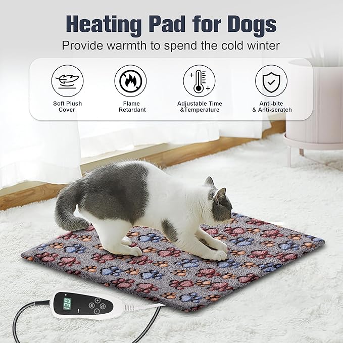 Cat Heating Pad, Waterproof Pet Heating Pad for Cat Dog Outdoor, 11 Adjustable Temperature Cat Warming Bed Mat with Timer, Indoor Heated Cat Bed with Chew Resistant Cord(S: 18'' L X 18W '')