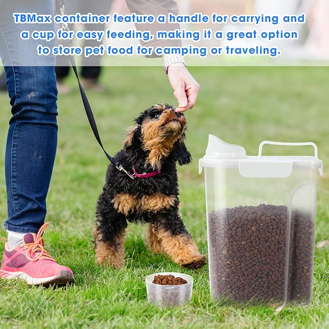 TBMax Cat Food Storage Containers 2 Pack, Portable Dog Food Container Dispenser with Large Spout & Measuring Cup, Airtight Travel Pet Food Storage Bin for Dog Treat Bird Seed Container
