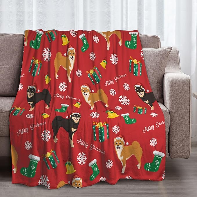 Christmas Dog Soft Throw Blanket Flannel Fleece Blankets Warm Cozy Lightweight Fuzzy Blanket for Bed Sofa Couch Home Decor 80"X60"