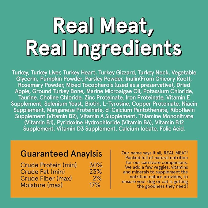 Real Meat Air Dried Cat Food & Dog Food w/Real Turkey - 14oz of USA-Crafted Grain-Free Dry Dog & Cat Food Sourced from Free-Range, Cage-Free Turkey - All Natural, High Protein Pet Food