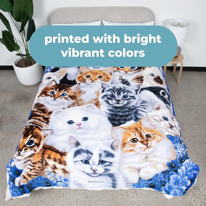 Dawhud Direct Collage Kitten Fleece Blanket for Bed, 75" x 90" Queen Size Cute Fleece Throw Blankets for Girls, Women, Men and Kids - Super Soft Plush Cat Blanket Throw