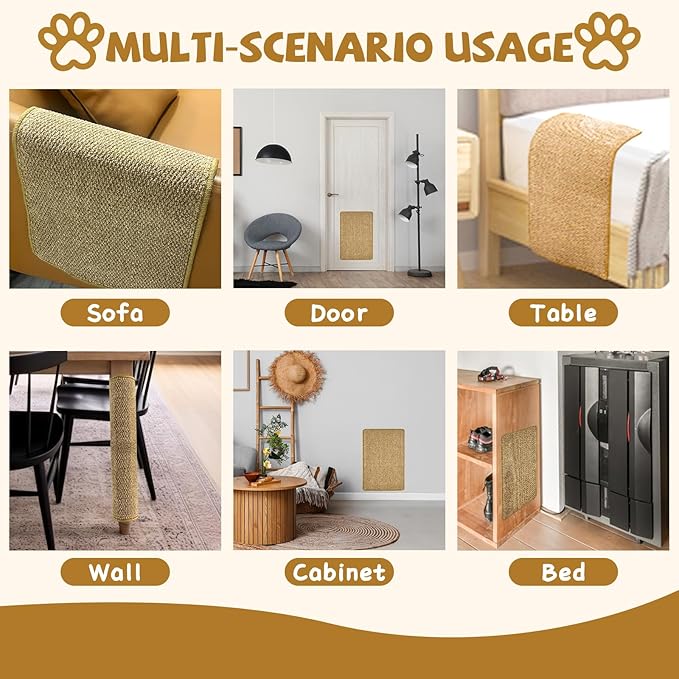 Large Natural Sisal Cat Nail File Scratcher, Sisal Cat Scratch Pad Wrapped Around Cat Scratcher Post or Cat Tower, Sisal Cat Scratching Post Repair Mat for Furniture & Scratch Board (23.6*15.6 Inch)