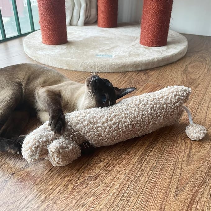 Catnip Silvervine Matatabi Pillow for Cats & Kittens,Cat Kicker Toy,Large Size Cat Pillow Soothing Plush Cat Toy(Beige).