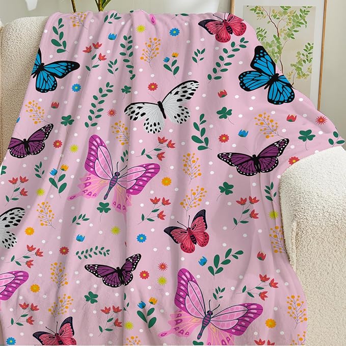 Butterfly Throw Blanket for Girls Women Toddler Watercolor Butterfly Blanket Soft Fuzzy Flannel Bed Blanket Plush Birthday Gifts for Women Girls Mom Kids Teens Adults,50”x60”