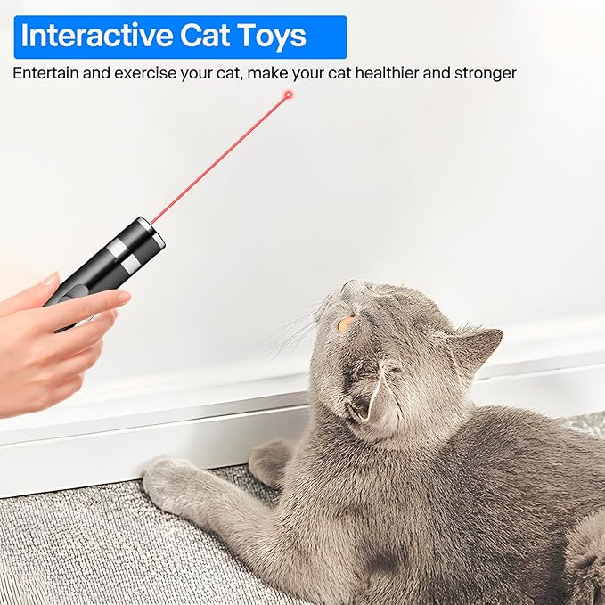 Cat Toys, Cat Toy Red Pointer for Indoor, Rechargeable, 5 Adjustable Patterns, 3 Modes Training Chaser Pet Toy Pointer, Interactive Pet Cat/Dog Toy for Cats Fun Playing Exercise(Black)