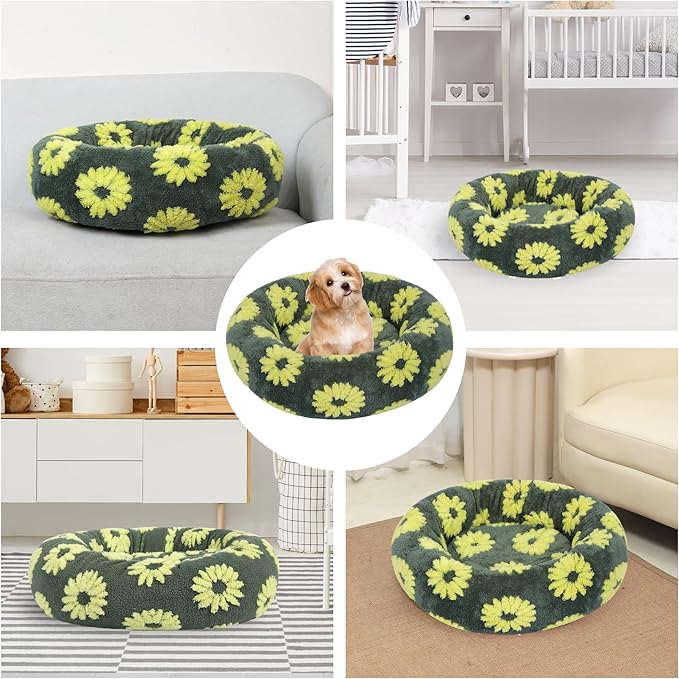 Calming Dog Bed, Dog Beds Fits up to 15 lbs Pets, Fluffy Donut Dog & Cat Bed Washable, Round Anti Anxiety Dog Bed, Small Dog Bed with Non-Slip Bottom (Yellow, 20" x 20")