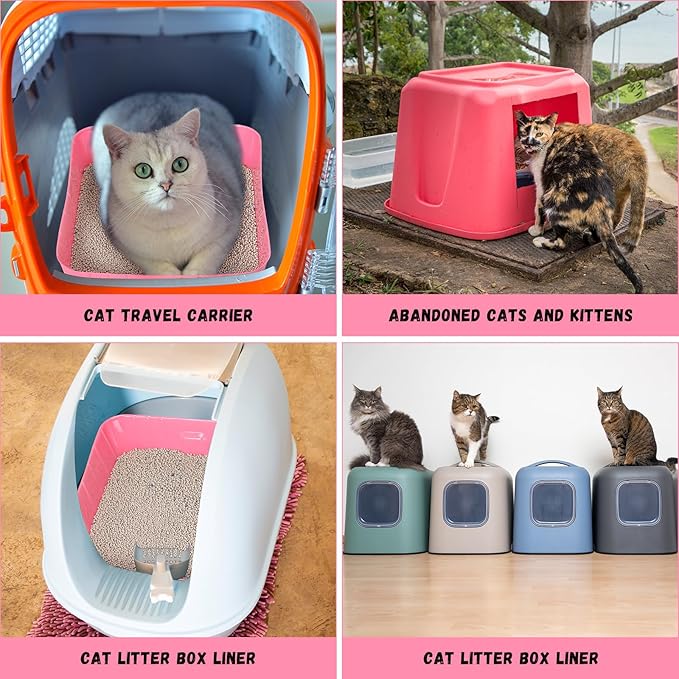 Bokon 25 Pcs Disposable Litter Boxes for Cats Plastic Cat Litter Tray Kitten Litter Pan for Kitty Rabbit Guinea Pig Hamster Pets Supplies Travel Home Toilet, 15.7 x 11.8 x 3 Inches (Pink)